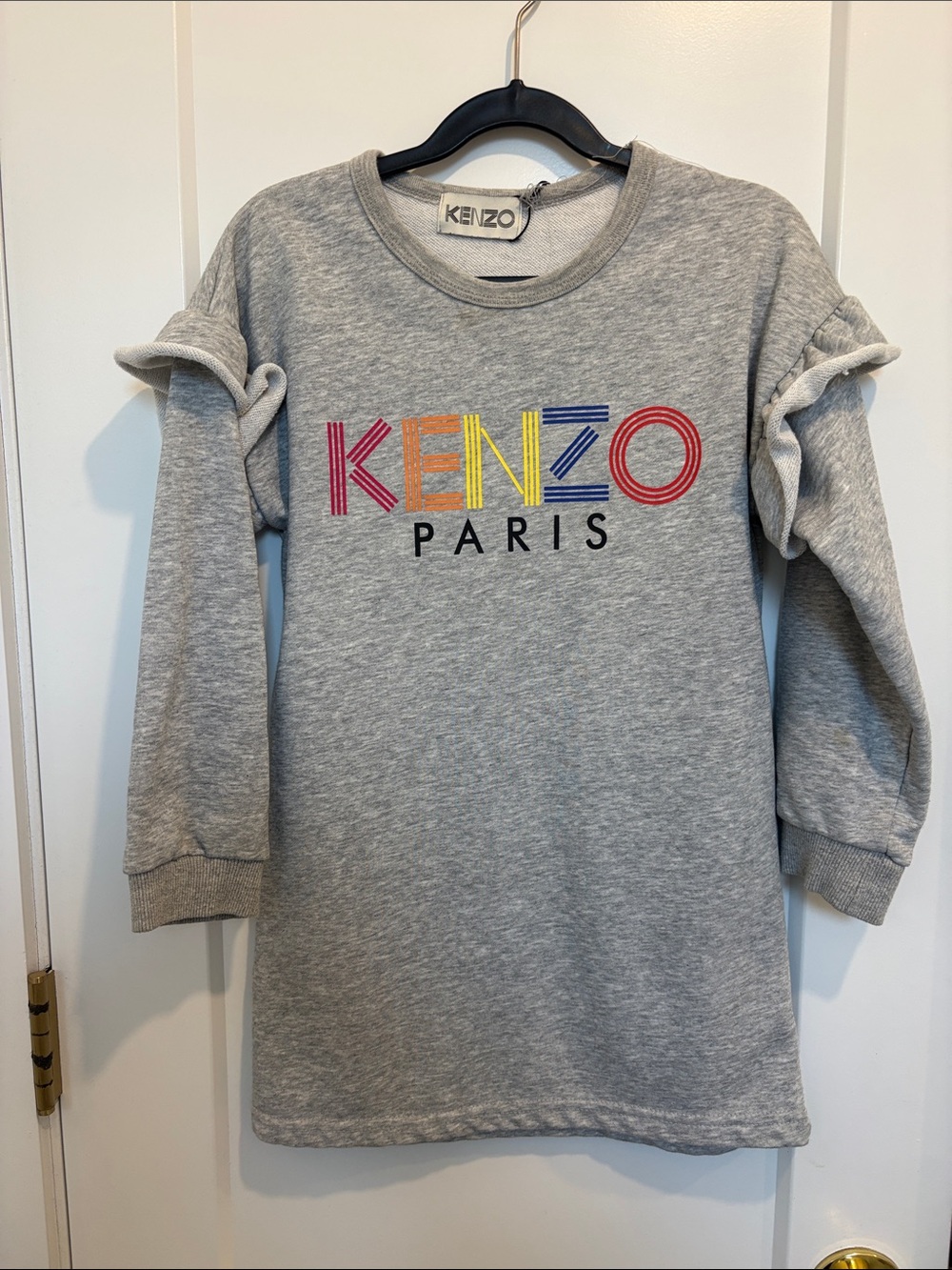 Kenzo Girls Light Gray Sweatshirt Dress with Multicolor Logo